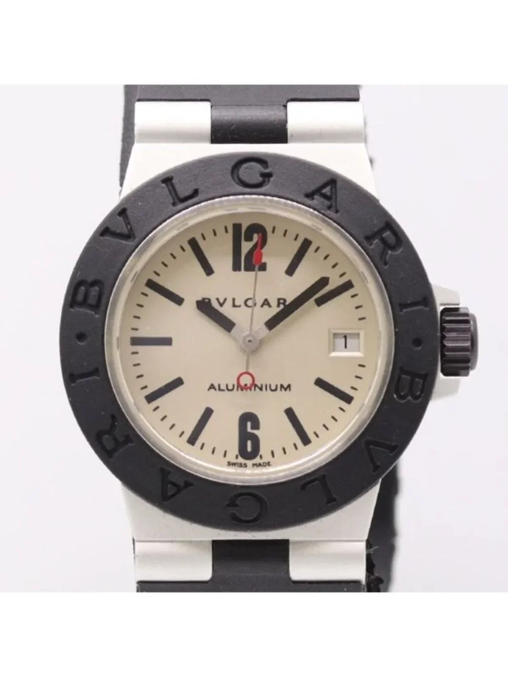 Bvlgari Aluminum Quartz Date Beige Dial Watch